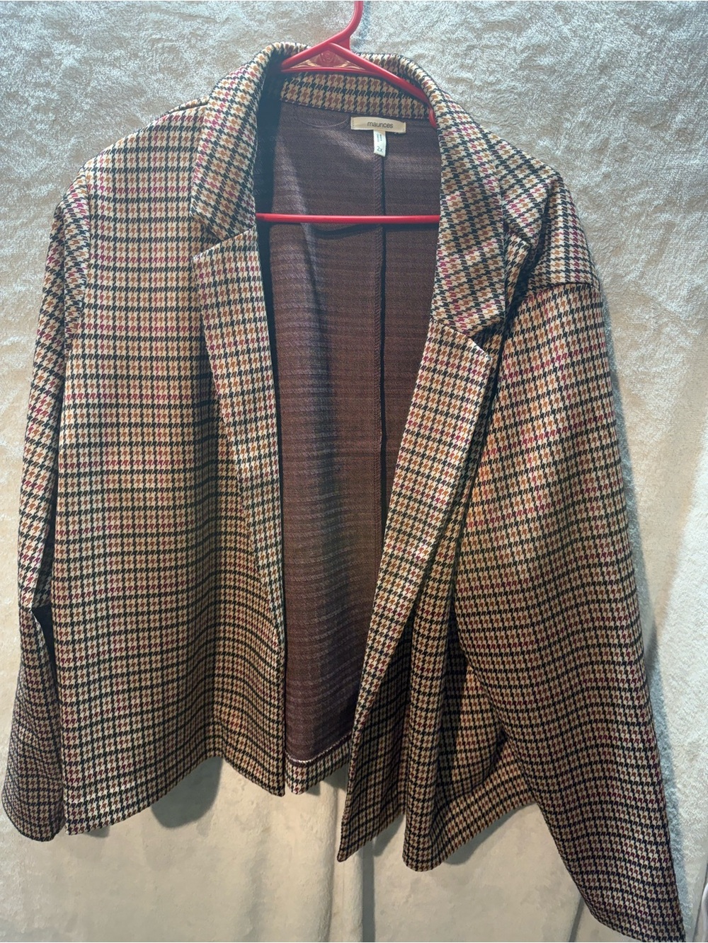 Maurices 2X Houndstooth Open Front Blazer Cardigan Brown Plaid Plus Size
